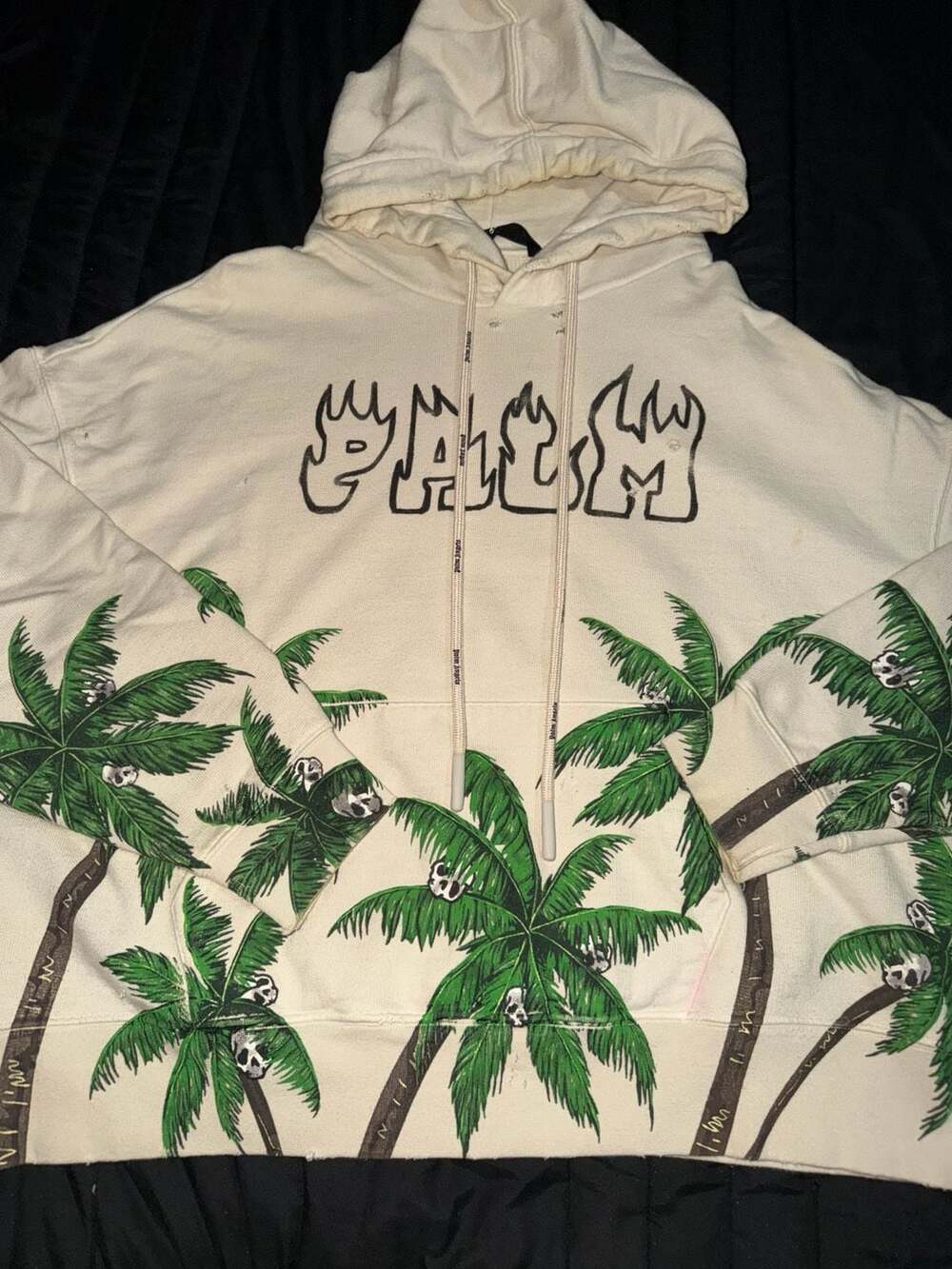 Palm Angels Palms and Skull Vintage Hoodie White PMBB117S23FLE007